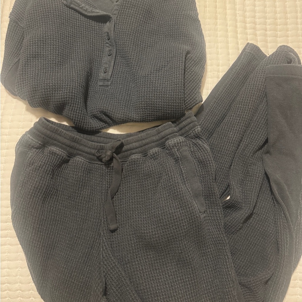 Aerie Waffle Knit Loungewear Set in Charcoal